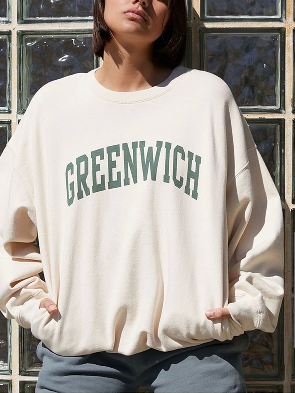 John Galt Cream Greenwich Crew Neck Sweatshirt with Pockets